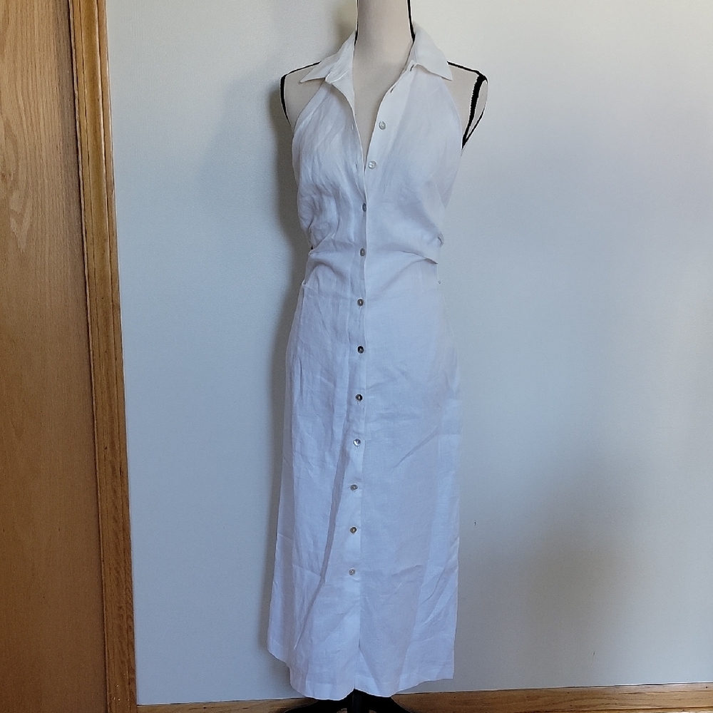 MANGO Sz 4 Sleeveless White Button-Down Dress NWT
